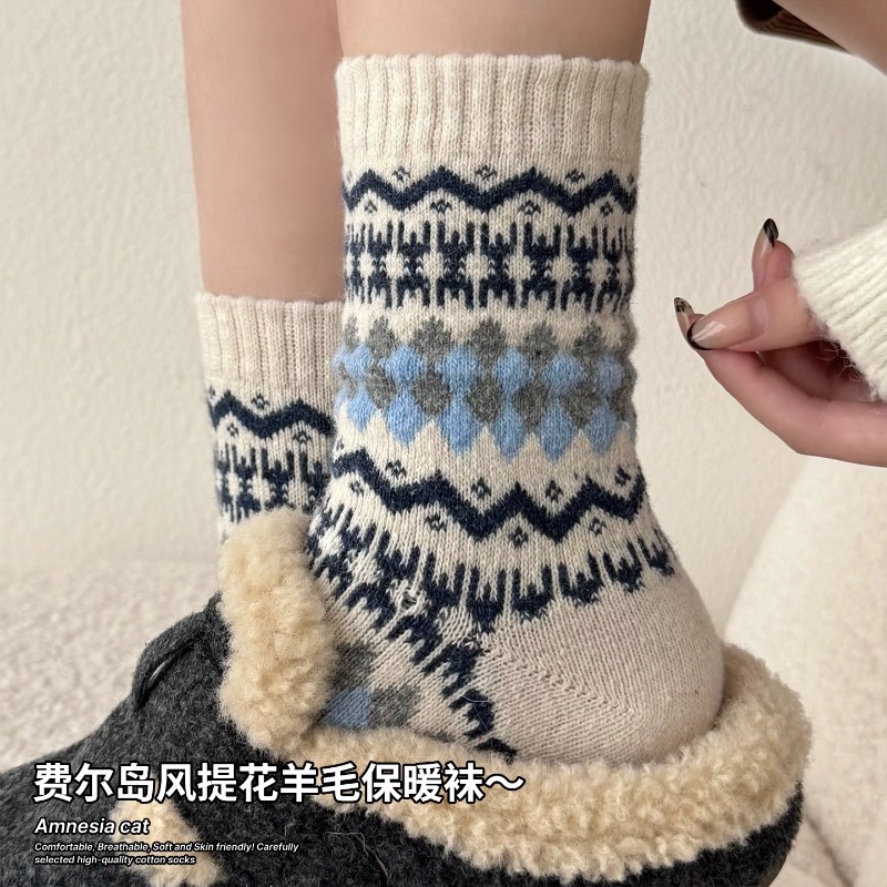 Шершащие носки Fair Isle, осень и зима, утолщенные, теплые, с Birkenstocks