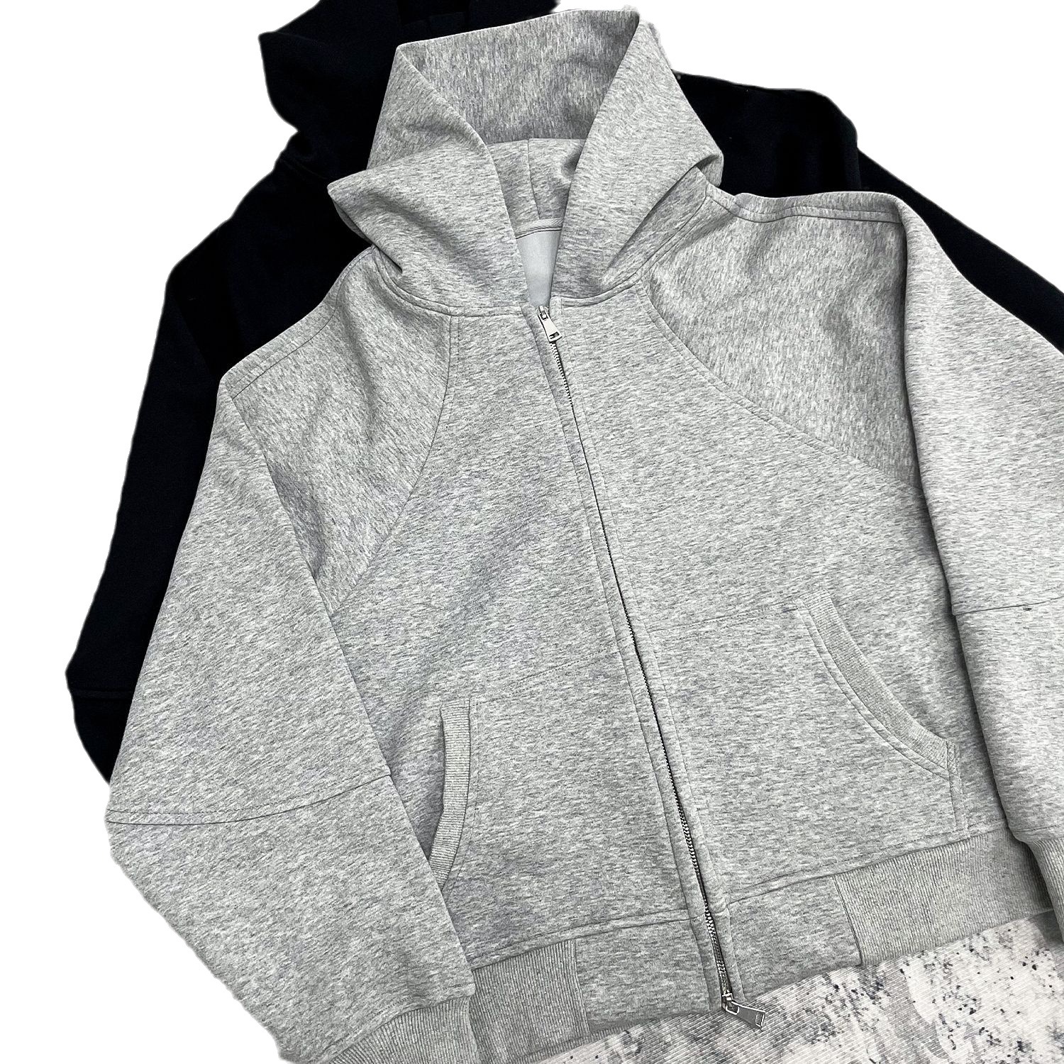 Hombres y mujeres de gota-hombro cleanfit cremallera con capucha perfil pesado corte boxy suelta color sólido básico suéter del todo-fósforo