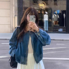 现h韩国东大门2025新款秋objet时尚休闲拉链翻领夹克牛仔外套女