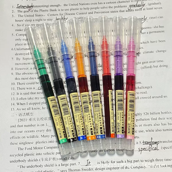 Dianshi Zhujun color straight-liquid ballpoint pen quick-drying red pen black brush question pen for students