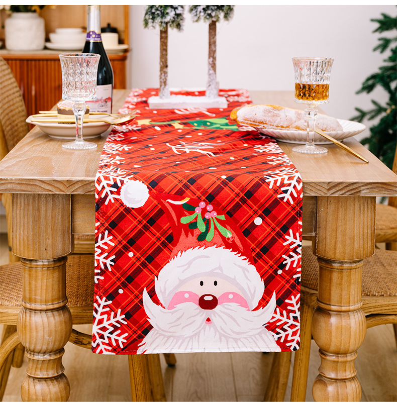 Christmas New Christmas Table Runner Red and Green Snowflake Plaid Snowman Table Runner for the Elderly Home Atmosphere Decorations_voghion.com