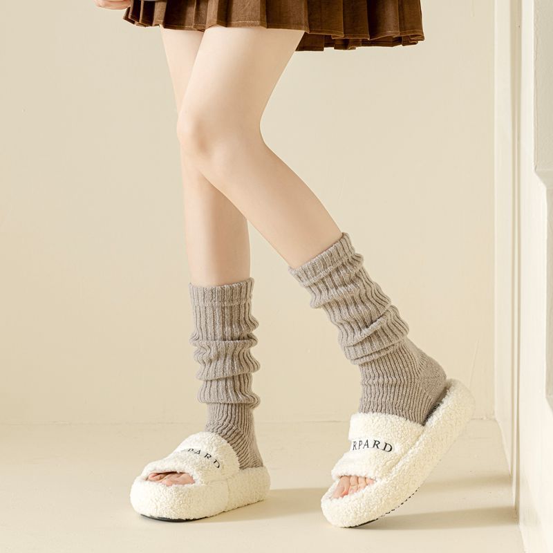 Autumn and Winter Plush Thick Needle Foot Sheath Knitted Leg Cover Women's Korean-style Solid Color Warm All-match Wool Leg Socks Cover