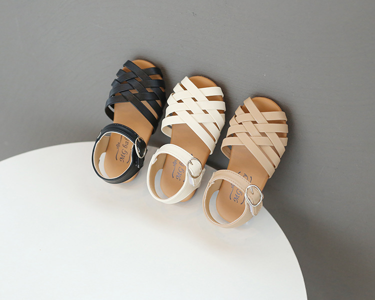 Baotou Sandals with Soft Sole Korean Hollow Small Leather Summer New Girl's Roman 2022 Children's Shoes_voghion.com