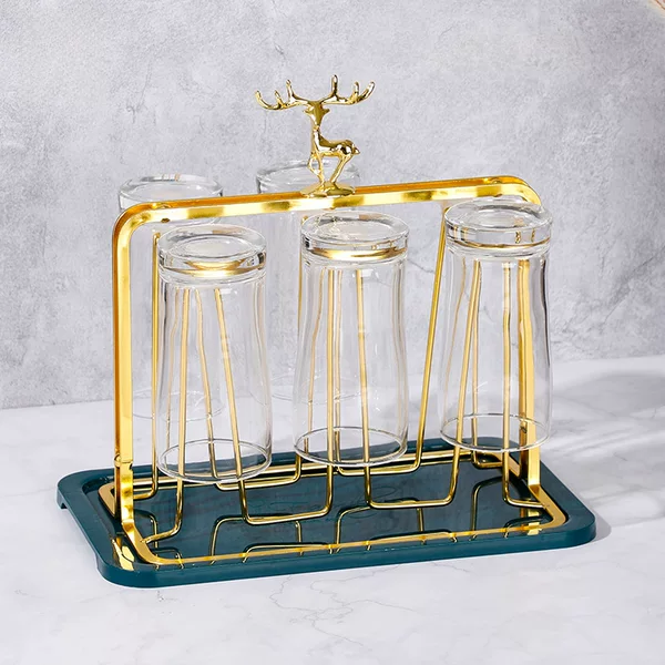 Elk Six Cup Holder Home Storage Water Cup Holder with Tray Living Room Kitchen Cup Storage Portable Water Cup Holder