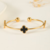 Fashionable adjustable sophisticated bracelet stainless steel, four-leaf clover, 750 sample gold, light luxury style