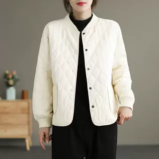 保暖抗寒洋气开衫棉衣棉服女秋冬季菱格夹棉轻薄棉袄新款纯色外套