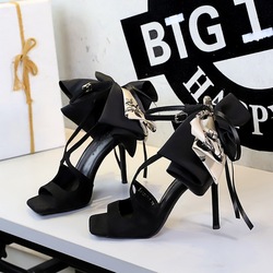 1297-3H108M European and American style suede fashionable super high heels women's shoes with exposed toes, one button ribbon bow sandals