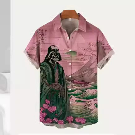 Fashionable Star Wars Themed Shirt, Men's Ukiyo-E Print Short Sleeve, 1688 Wholesale, Trendy for Men