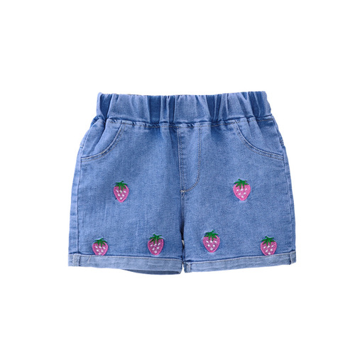 Girls' denim shorts, summer style, children's jeans, girls' pants, thin children's baby elastic outer wear