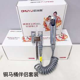 铜马桶伴侣套装 一进二出水龙头 角阀带水枪 马桶增压妇洗器套装
