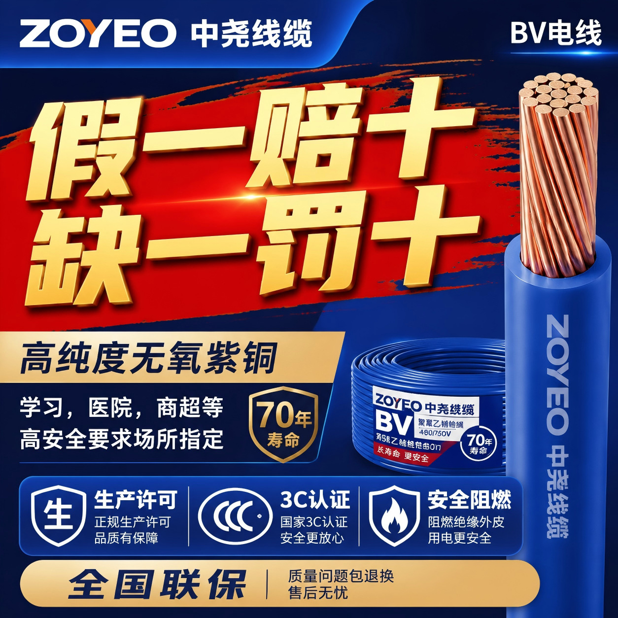 电线国标电线纯铜家用电线电线2.5平方电线4平方/6/10/1.5/1电缆