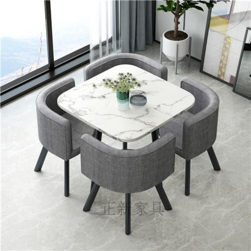 정사각형 모조 대리석 회색 천 의자