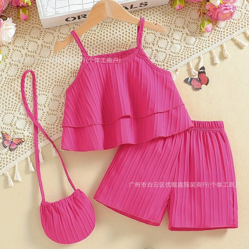 Girls' short-sleeved tank top set 夏季新款童装中小童两件套装|undefined