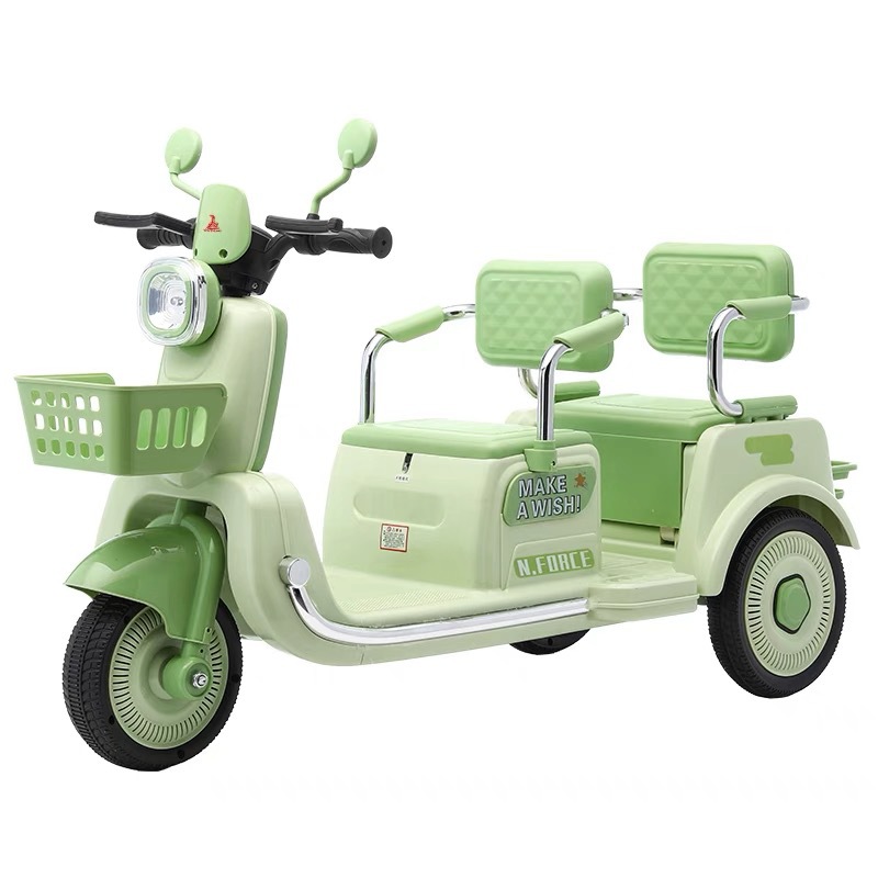 Motocicleta eléctrica para niños de tres ruedas batería para hombres y mujeres bebés de dos asientos carga de juguete de control remoto doble regalo image 6