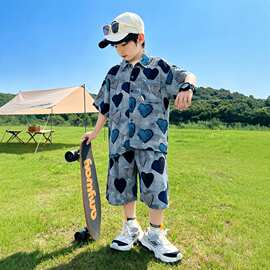 男童夏装衬衫套装2026新款儿童夏季短袖凉爽出游大童酷帅气男孩潮