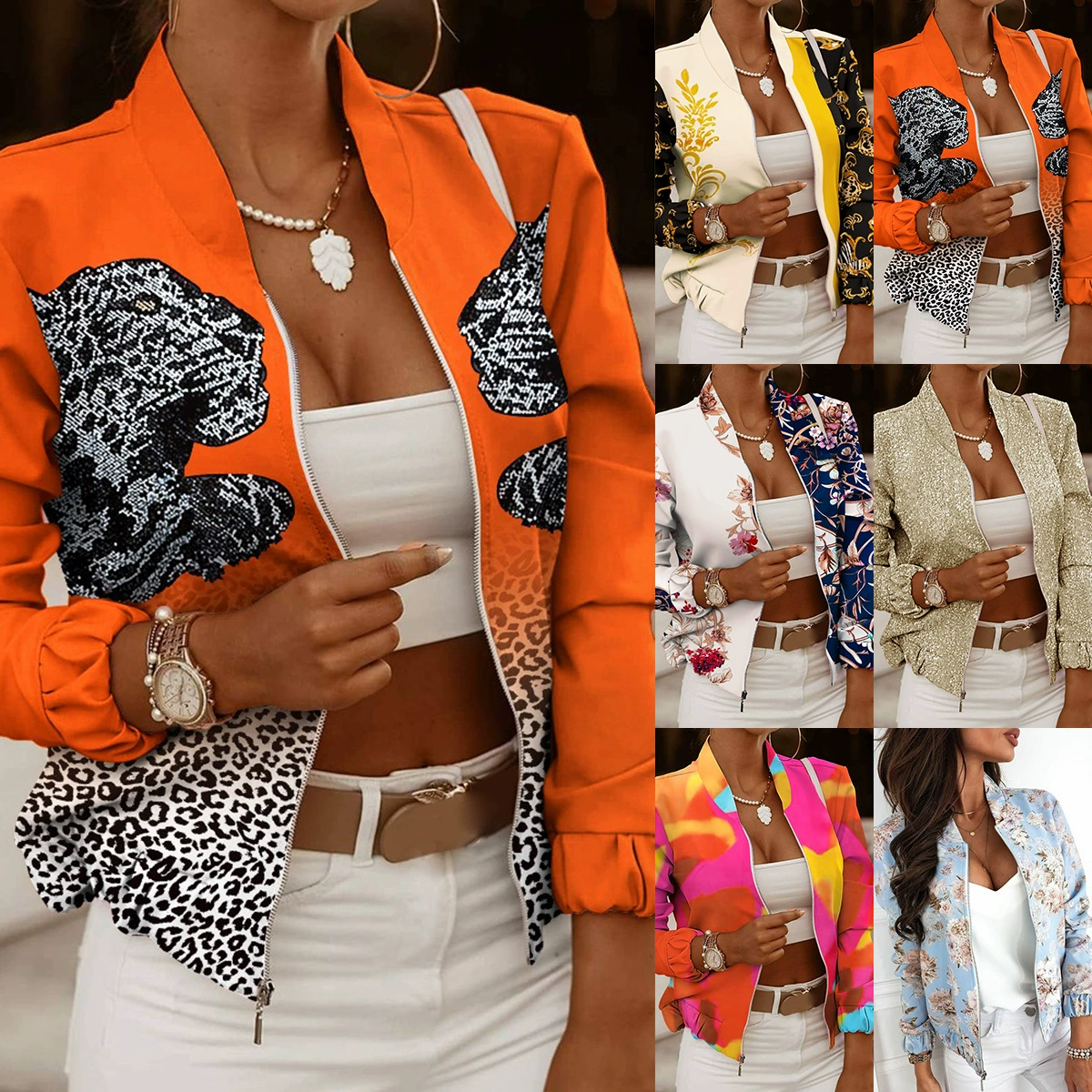 1717 # eBay Amazon Новая молния украшения с длинным рукавом кардиган пальто небольшое пальто