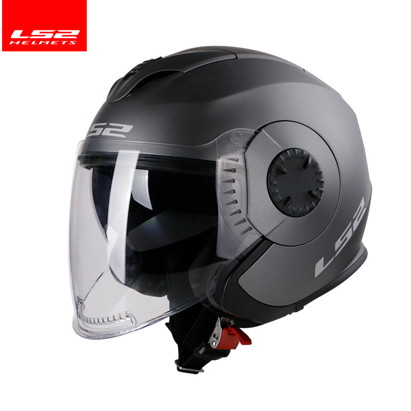LS2 medio casco de la motocicleta casco de la vendimia doble lente verano 3/4 ala eléctrica Cuatro Estaciones hombres y mujeres OF570