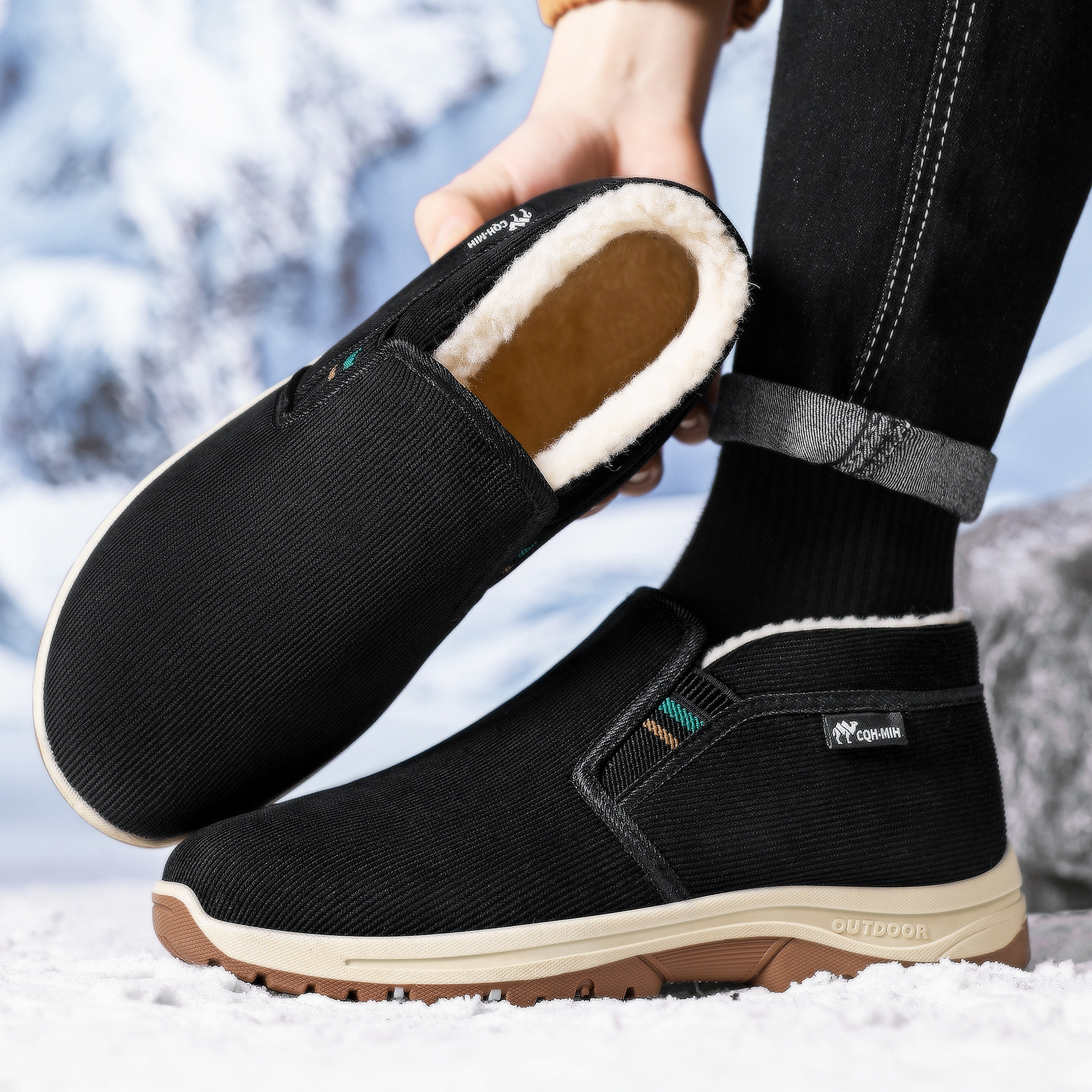 Hombres calentadores de invierno zapatos de algodón viejos zapatos de tela de Beijing más vello grueso papá de mediana edad cómodos zapatos casuales
