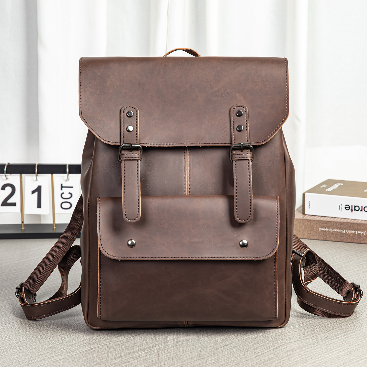 2026 New Korean Style Trendy Casual Backpack for Men and Women, Vintage Backpack, School Bag for Middle School Students, Travel Bag, Crazy Horse Leather