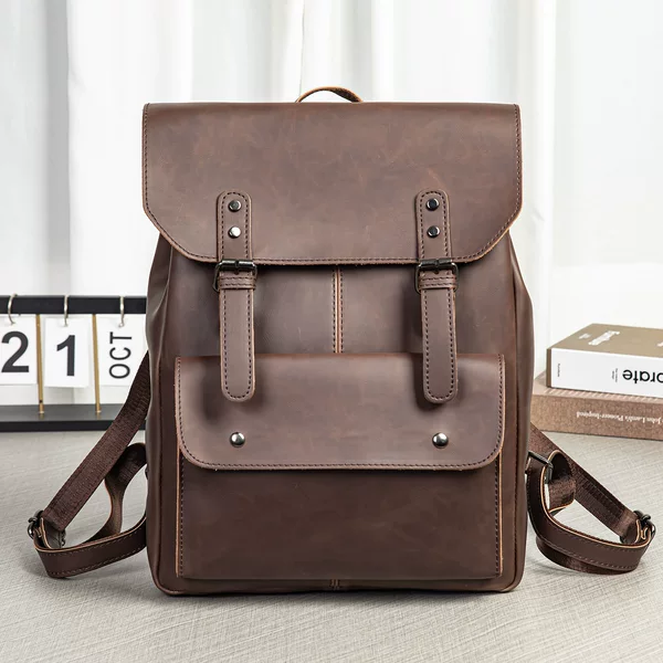 2026 New Korean Style Trendy Casual Backpack for Men and Women, Vintage Backpack, School Bag for Middle School Students, Travel Bag, Crazy Horse Leather