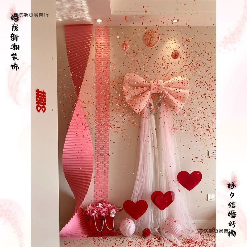 蝴蝶结网红装饰丝绒婚房成品布置春节店铺商场橱窗情人节背景|undefined