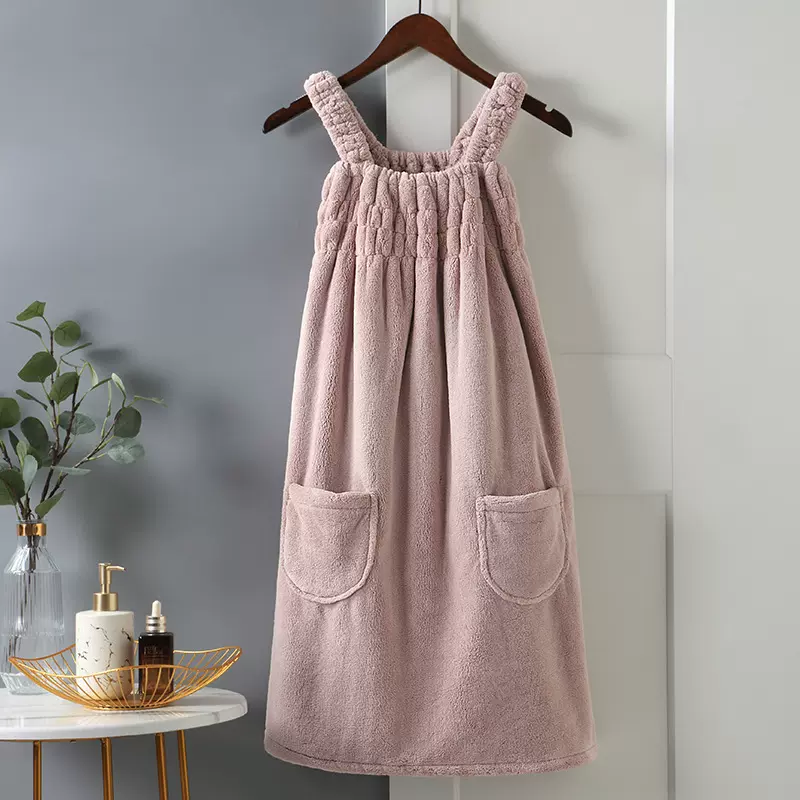 新款浴巾女家用可穿可裹比珊瑚绒吸水浴袍秋冬浴裙式家用洗澡浴裙
