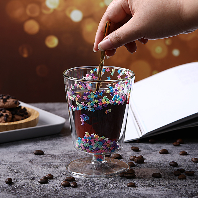 Taza de doble color estrella de vidrio de lentejas de la chica taza de café doble taza de leche doble taza fabricante