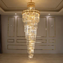 轻奢玻璃水晶楼梯吊灯 旋转楼梯别墅公寓大型复式客厅大堂长吊灯