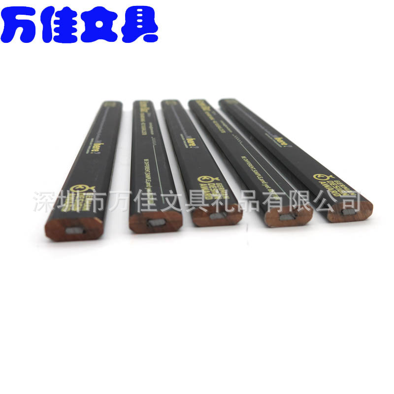 出口韩国木工铅笔 哑光黑色油漆印刷满版图案 建筑铅笔八角形状笔
