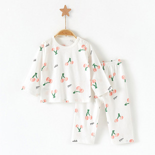 Baby Clothes Summer Thin Split Set Baby's Summer Pajamas Pure Cotton Boneless Long-Sleeved Air-Conditioned Clothing Two-Piece Set
