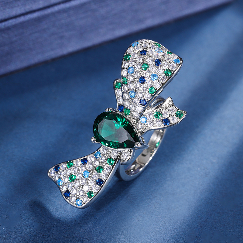 Zhuang Sheng joyas de cobre inferior chapado en oro coreano ins moda simulación color tesoro arco anillo piedra principal 8*14