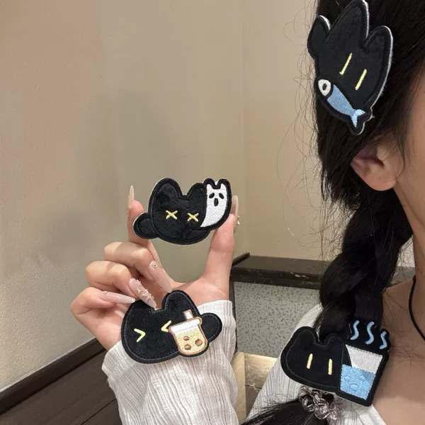 Little Black Cat Worker Bangs Sticker, Cute and Girly, No-Trace Hair Styling Tool, Versatile Magic Hair Sticker Accessory