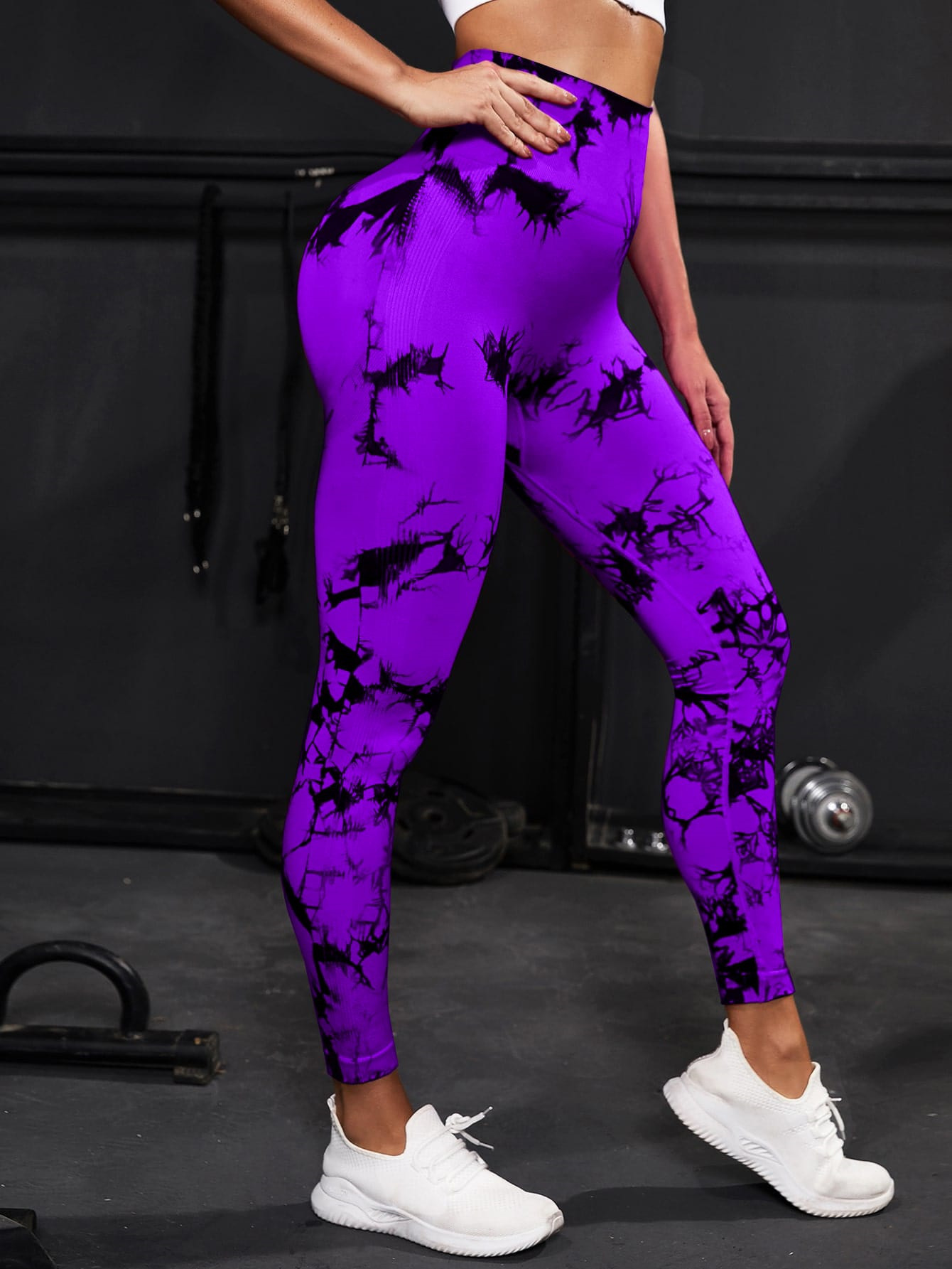 Versión gruesa talla S 200g + sin costuras pantalones de yoga de la aptitud de las mujeres Pantalones deportivos tie-dyed tie-float Hip-lifting pantalones Leggings
