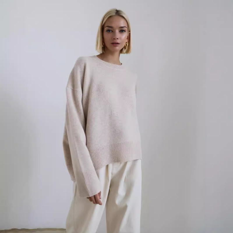 Russian and European Cross-Border Autumn and Winter Thickened Round-Neck Women's Loose Versatile Knitted Pullover Sweater Base Shirt for Outerwear Russian and European Cross-Border Autumn and Winter Thickened Round-Neck Women's Loose Versatile Knitted Pullover Sweater Base Shirt for Outerwear