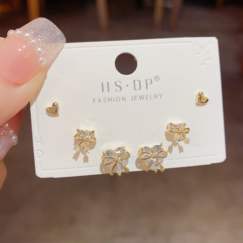 925 Sterling Silver Ear Needle Material 1 Set Sweet Bow Knot Copper 14K Gold Plated Ear Studs