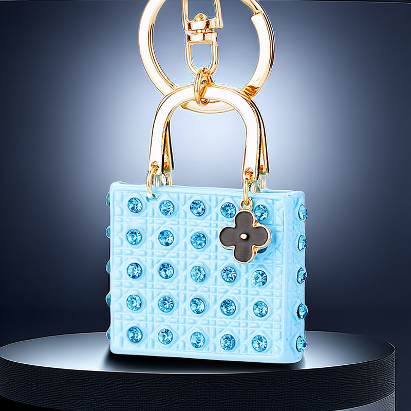 Korean Creative Rhinestone Small Satchel Car Keychain Women's Bag Pendant Keychain Metal Activity Gift Wholesale