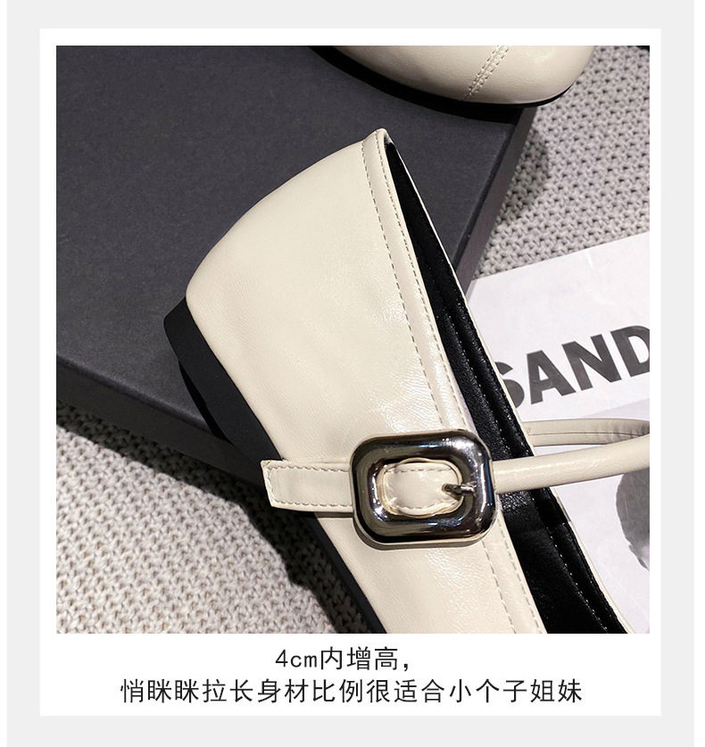 Giày Mary Jane nữ mũi vuông miệng nông, đế bằng mềm, gót trong 3–6 cm — Bạc (kiểu đế bệt), Bạc (tăng bên trong), Màu trắng (kiểu đế bằng), Màu trắng (tăng bên trong) chi tiết 10