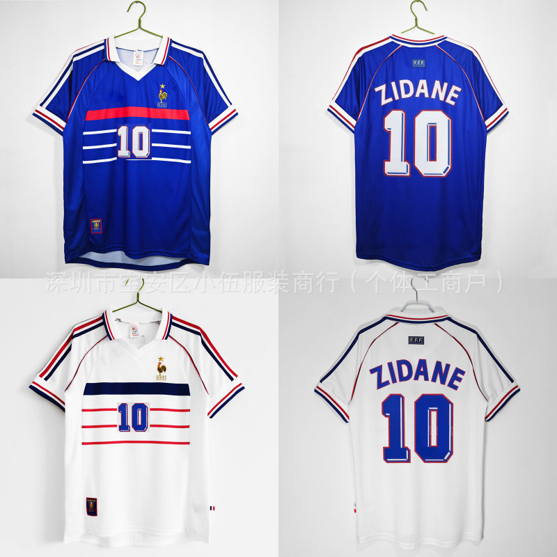 98 World Cup France Home and Away Retro Jerseys Deschamps No. 10 Zidane No. 12 Henry Football Uniforms Dropshipping