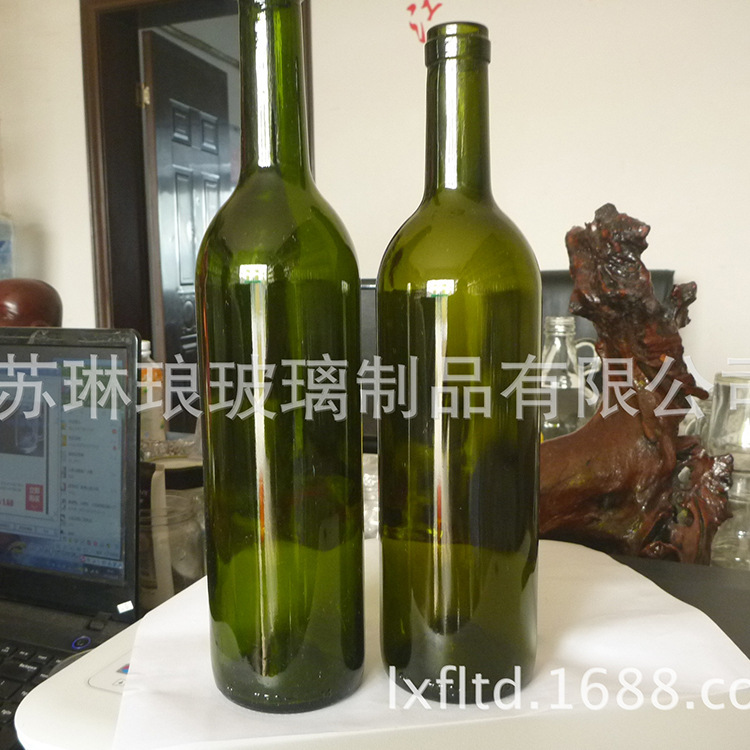 出口750ml墨绿色红酒瓶 批发蒙砂墨绿葡萄酒酒瓶 墨绿红酒玻璃瓶