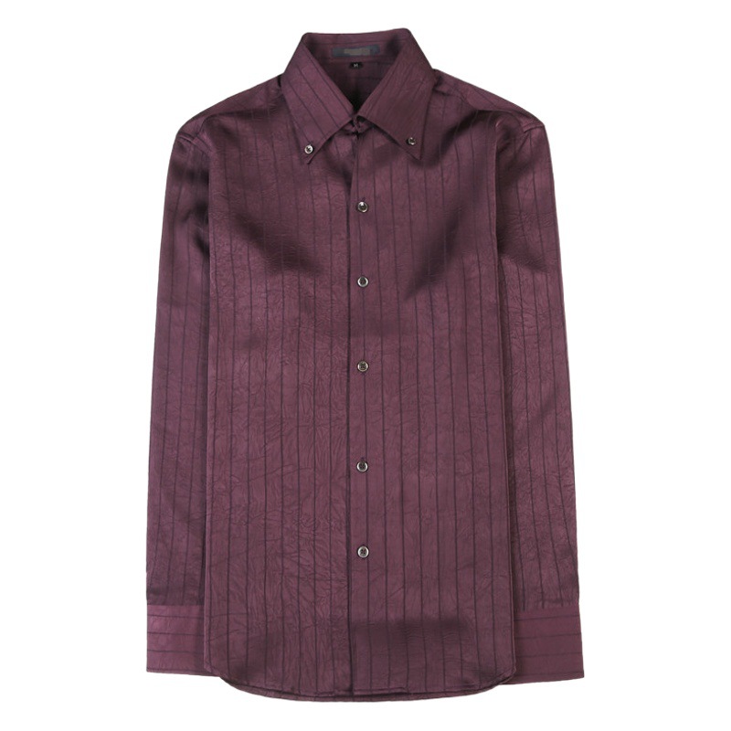 Otoño 2023 camisa de manga larga elegante camisa arrugada en relieve de alta calidad para hombres camisa de cuello alto cuello abierto con cuello en V