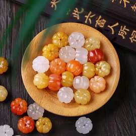 天然金丝玉南瓜珠批发 10mm三色南瓜散珠diy玉石饰品配饰玉配件