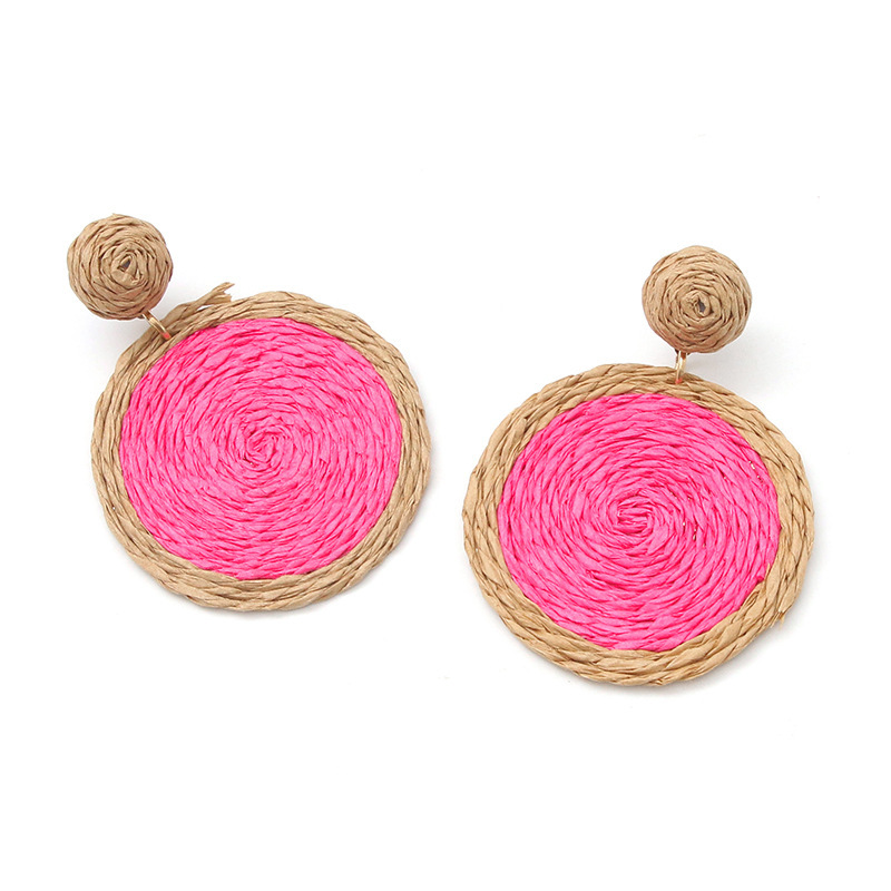 1 Paire Vacances Bloc De Couleur Raphia Boucles D'oreilles display picture 3