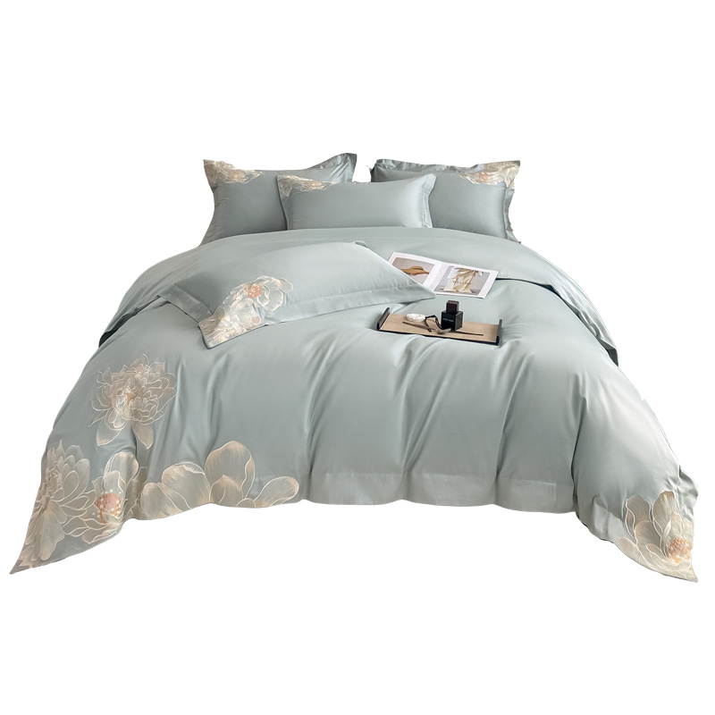 가벼운 고급 고급 고급 180 긴 스테이플 코튼 4 피스 세트 코튼 100 면 4 시즌 침대 시트 자수 퀼트 커버 침구