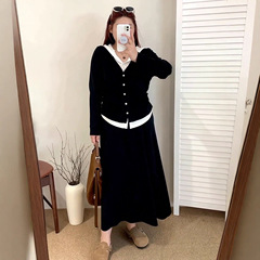 【包邮】大码女装假两件上衣女半裙两件套2025秋款胖mm针织套