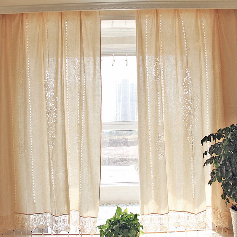 European-style High-grade Cotton Linen Cloth Handmade Hollow-out Silk Light Luxury Curtain Balcony Bedroom Living Room Shade Curtain Hole-free