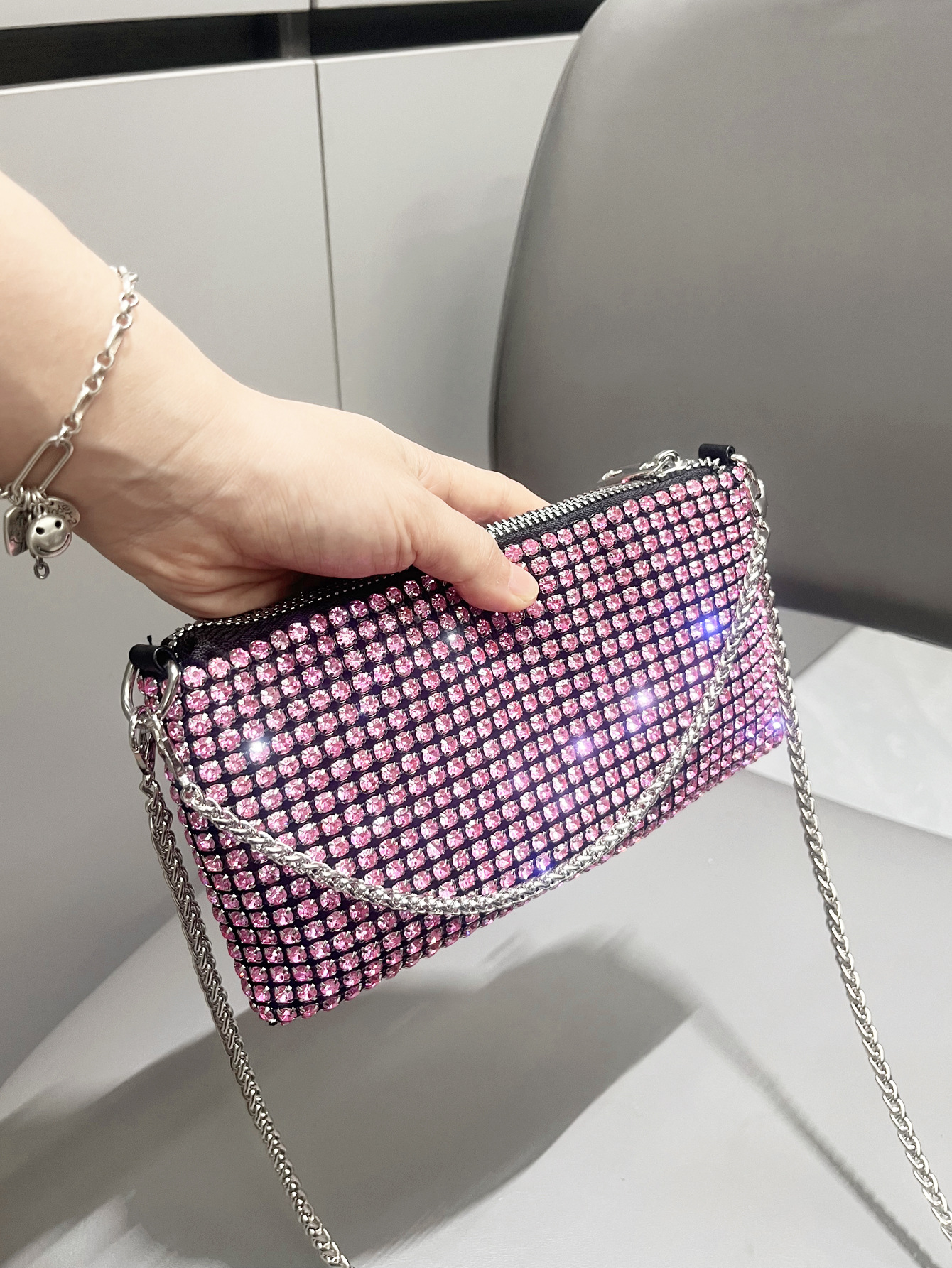 Bolsas de mujer transfronterizas europeas y estadounidenses cadenas de diamante brillante bolsas de teléfono móvil bolsas de hombro bolsas de mano bolsas de cena