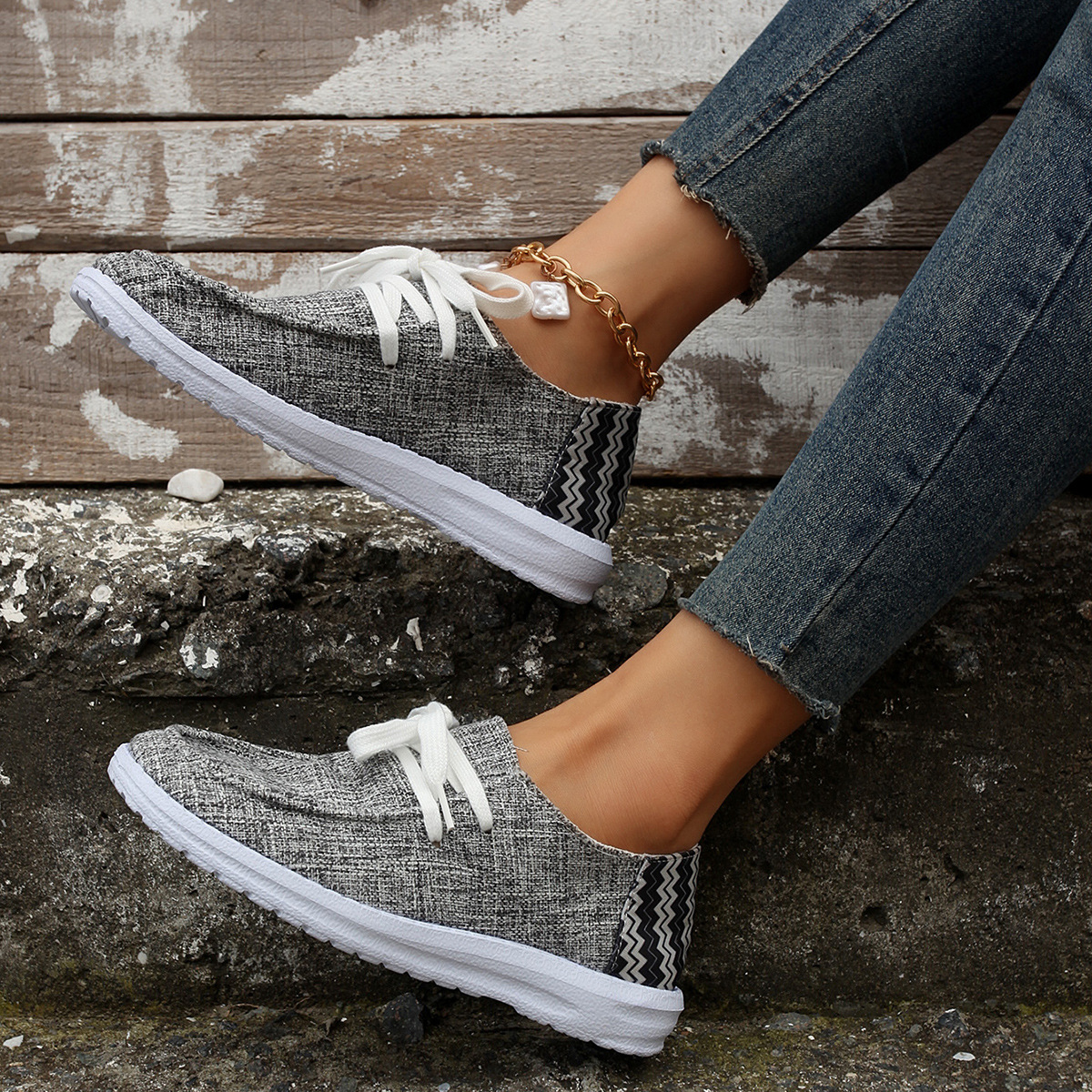 Women's Shoes large size color matching low top shoes flat round head graffiti canvas breathable sneakers _voghion.com
