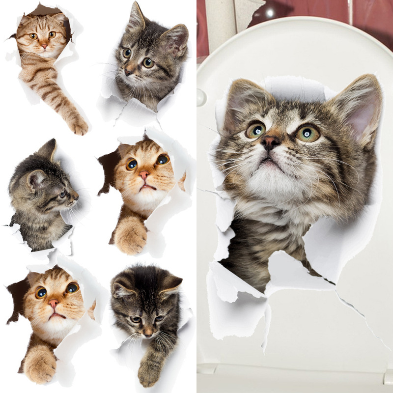 Cute animal expression toilet stickers cartoon cat bathroom kitchen glass door refrigerator free stickers wholesale Cute animal expression toilet stickers cartoon cat bathroom kitchen glass door refrigerator free stickers wholesale