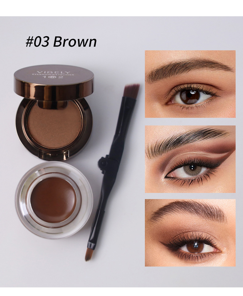 VIBELY's two-in-one eyeliner cream for foreign trade comes with a brush, is waterproof, sweat-proof, does not smudge, and is a natural eye contour cream that does not smudge undefined