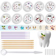 跨境新款牙齿珠宝水钻牙钉套装混彩美甲玻璃钻合金饰品工具套件